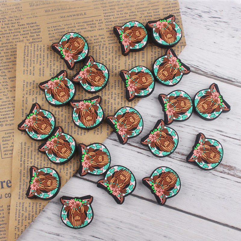 Wholesale 10pcs Cartoon Western Style Bull Head Silicone Beads Focal Beads DIY Beadable Pen Accessories ACC-BDS-GuangTian018