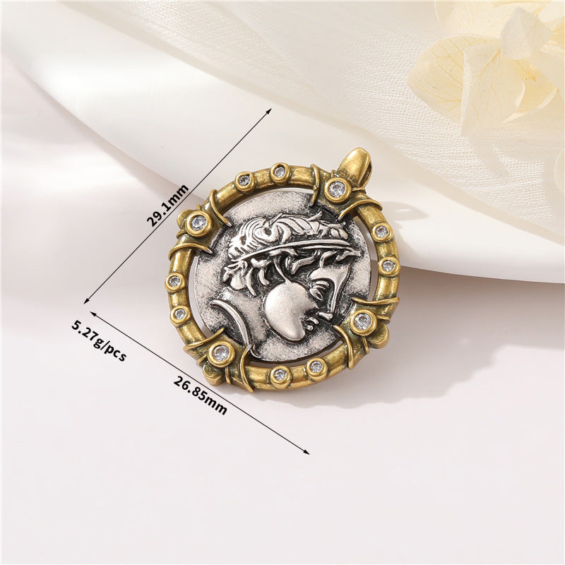 Wholesale Copper Greek Roman Retro Figure Pendant Necklace Fashion Accessory for Boutique Resale