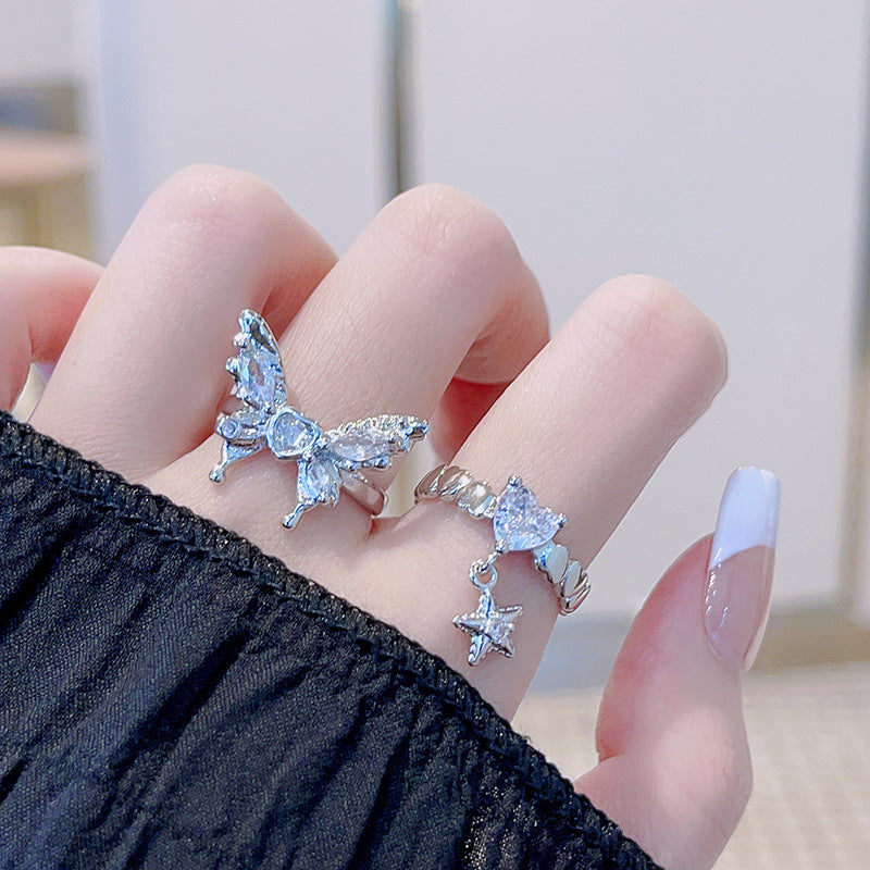 Wholesale Star Love Glacier Butterfly Open Ring Butterfly Hearts Rings Adjustable Rings ACC-RS-JiuHao001