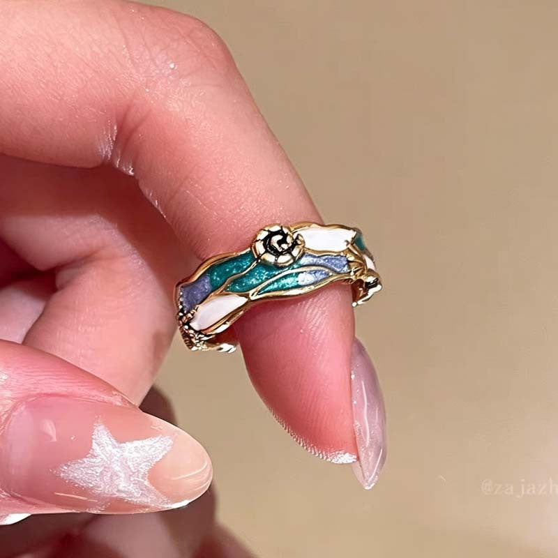 Wholesale Ocean Party Retro Starfish Shell Pearl Enamel Women S Adjustable Stacking Ring Jewelry Accessory
