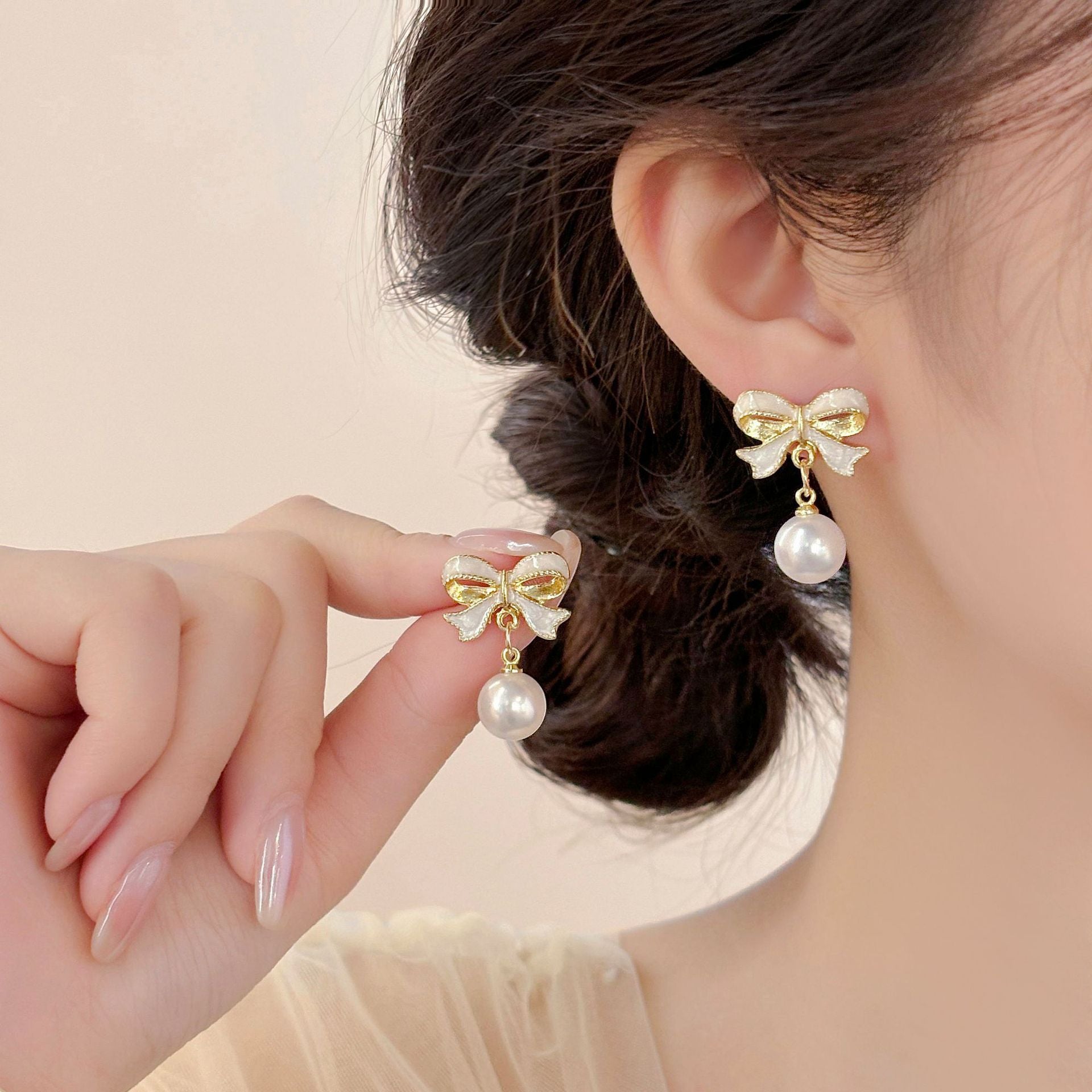 Wholesale Bow Dropping Oil 925 Silver Pin Fashion Bow Diy Tassel Earrings