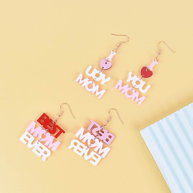Wholesale  Mother's Day Earrings mom Pink Red Love Heart Love Earrings