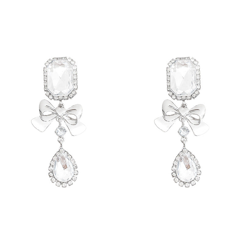 Wholesale S925 Silver Needle Geometric Bow Rhinestone Ear Earrings