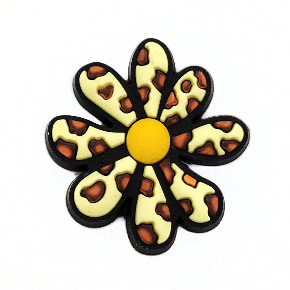 Wholesale 10pcs Leopard Print Coffee Cup Dog Claw Love PVC Soft Adhesive Hole Shoes Buckles ACC-SC-WanX002