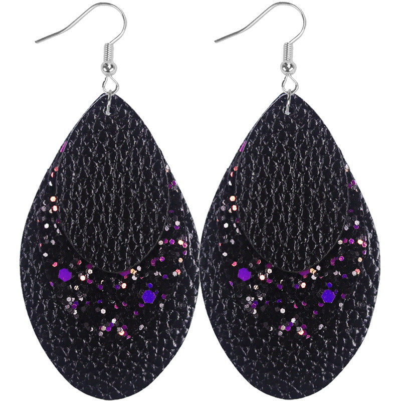 Wholesale Bohemian Multi-Layer Classic Leather Sequin Overlay Women's Pu Leather Earrings