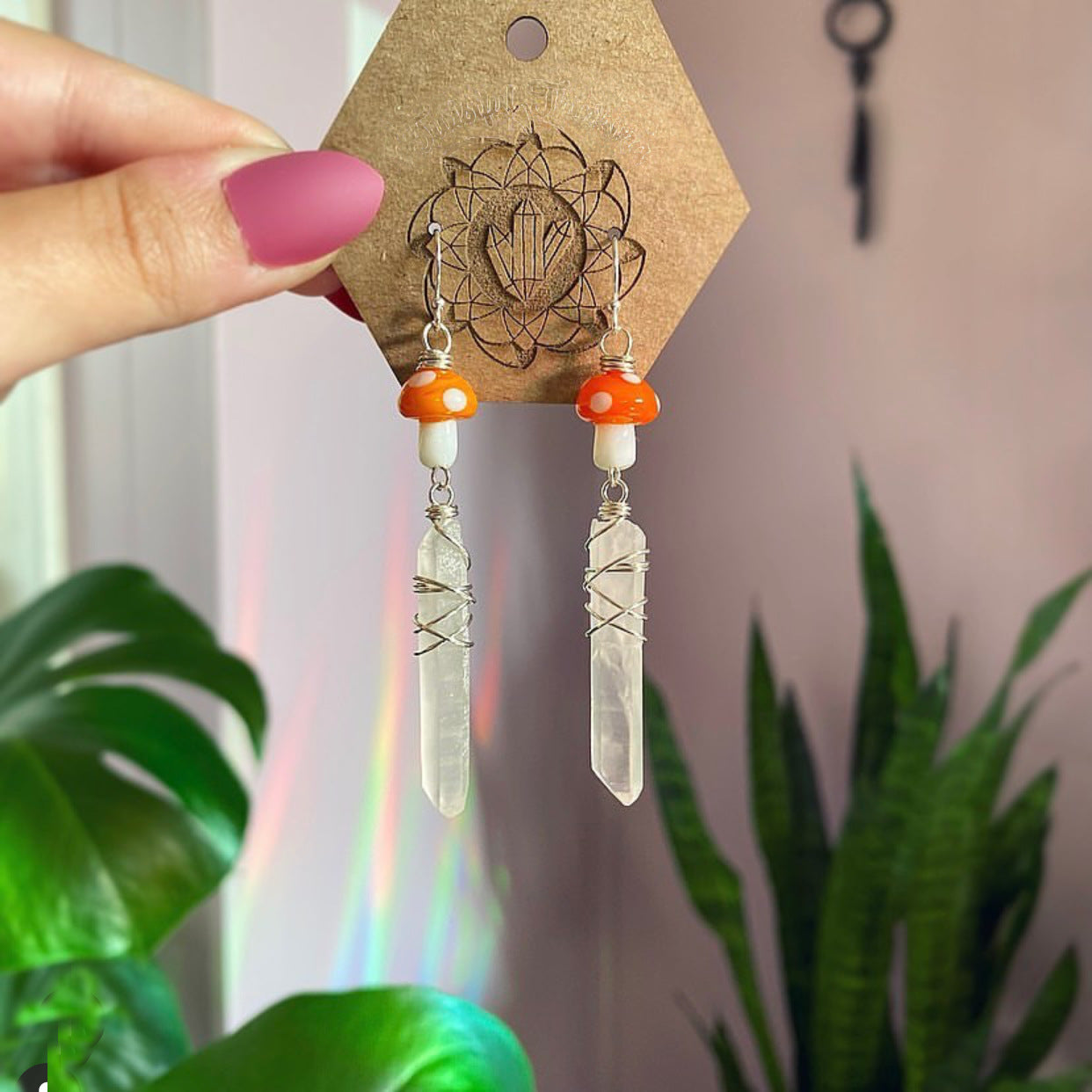 Wholesale Cute Little Mushroom Natural White Crystal Earrings ACC-ES-RongGuan003