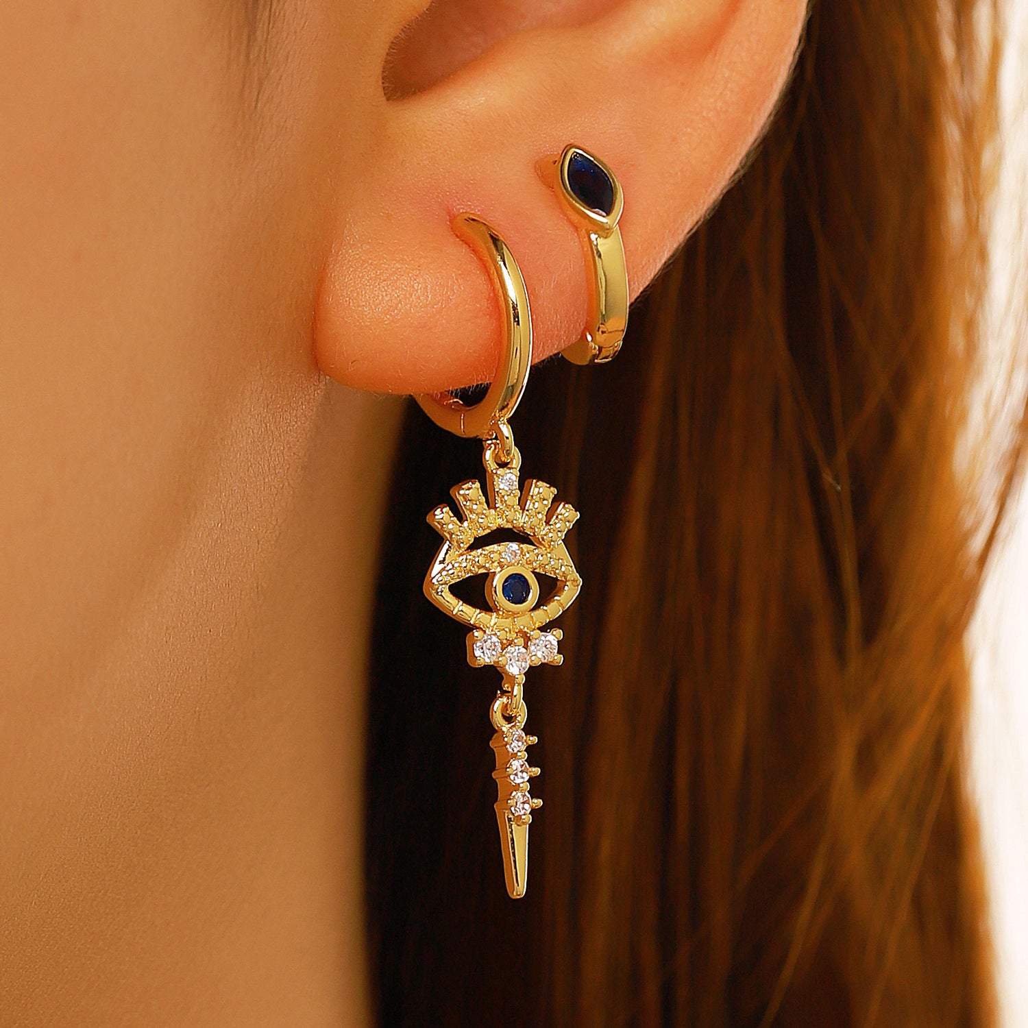 Wholesale Evil Eye Ear Cuff Geometric Gold Copper Women S Earrings With Zirconia Trendy Gift
