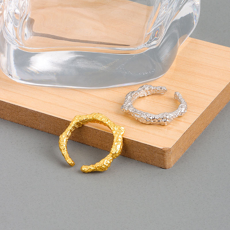 Wholesale Concave and Convex 925 Sterling Silver Foil Open Ring Adjustable Rings ACC-RS-YJY004