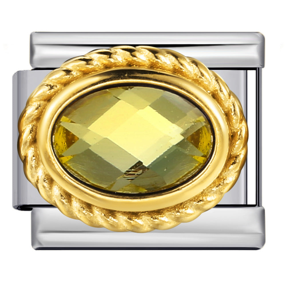 Wholesale  Italian Charm Bracelet 9mm DIY Oval Micro-Inlaid Colored Stone Creative Stainless Steel Composable Bracelet