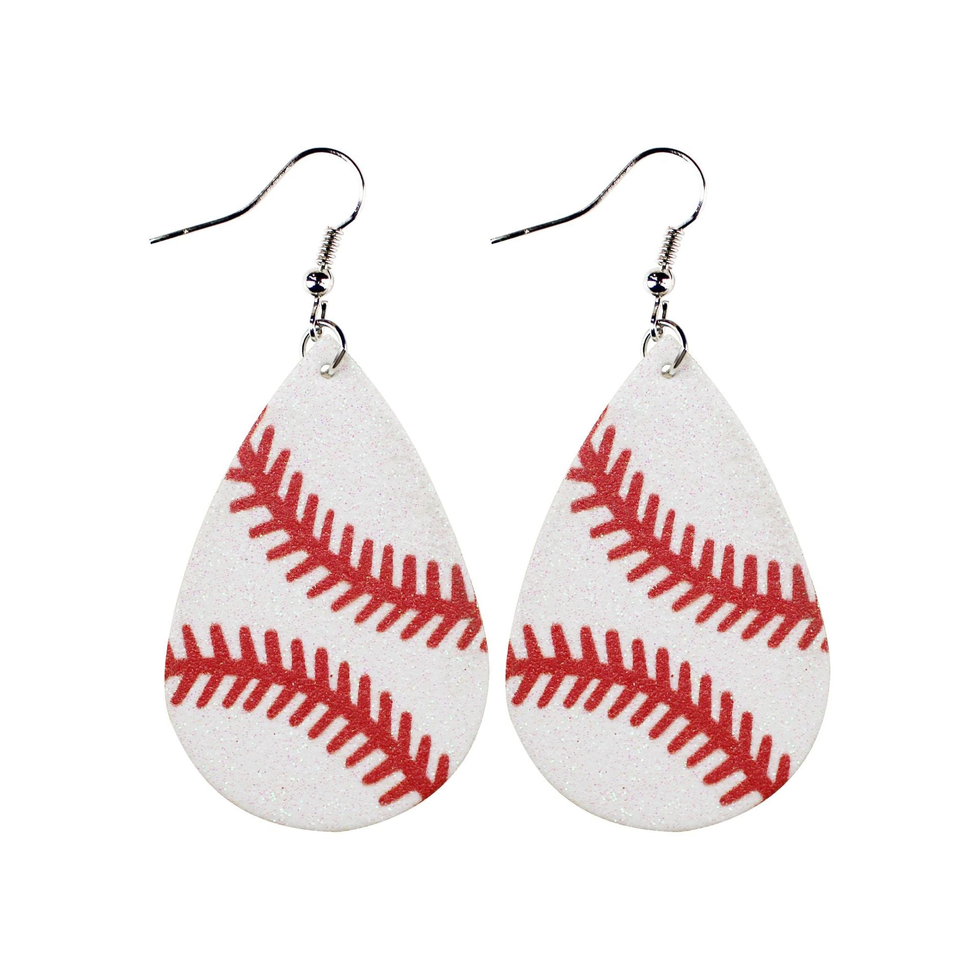 Wholesale drop-shaped round baseball  Leather earrings