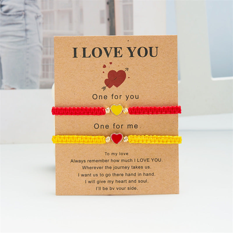 Wholesale  adjustable peach heart woven colored rope  Valentine' s Day Bracelet