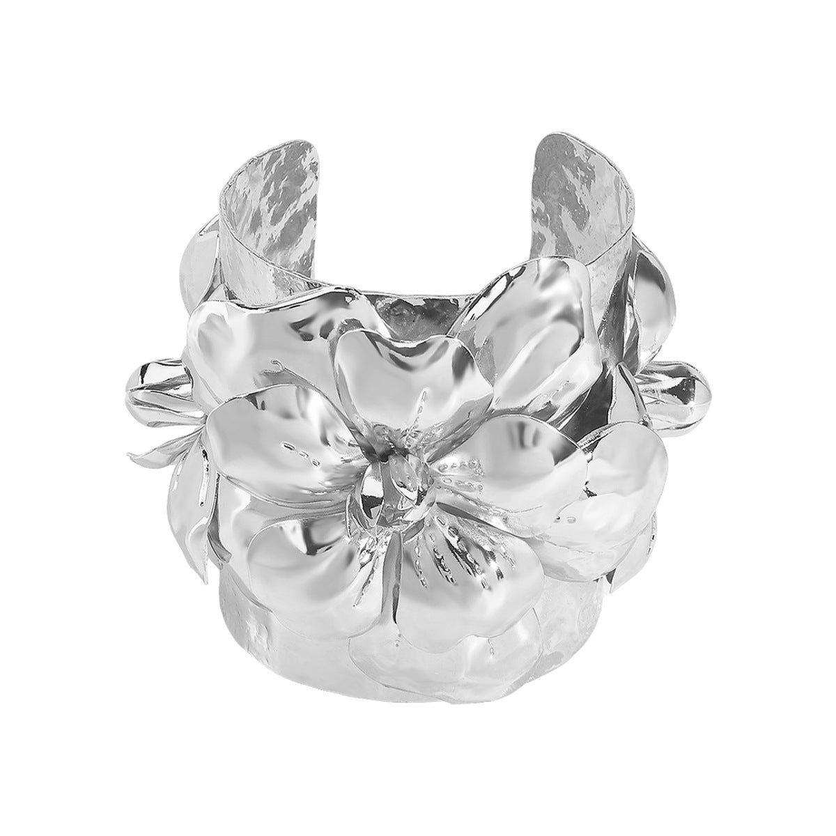 Wholesale exaggerated three-dimensional metal flower wide open bracelet