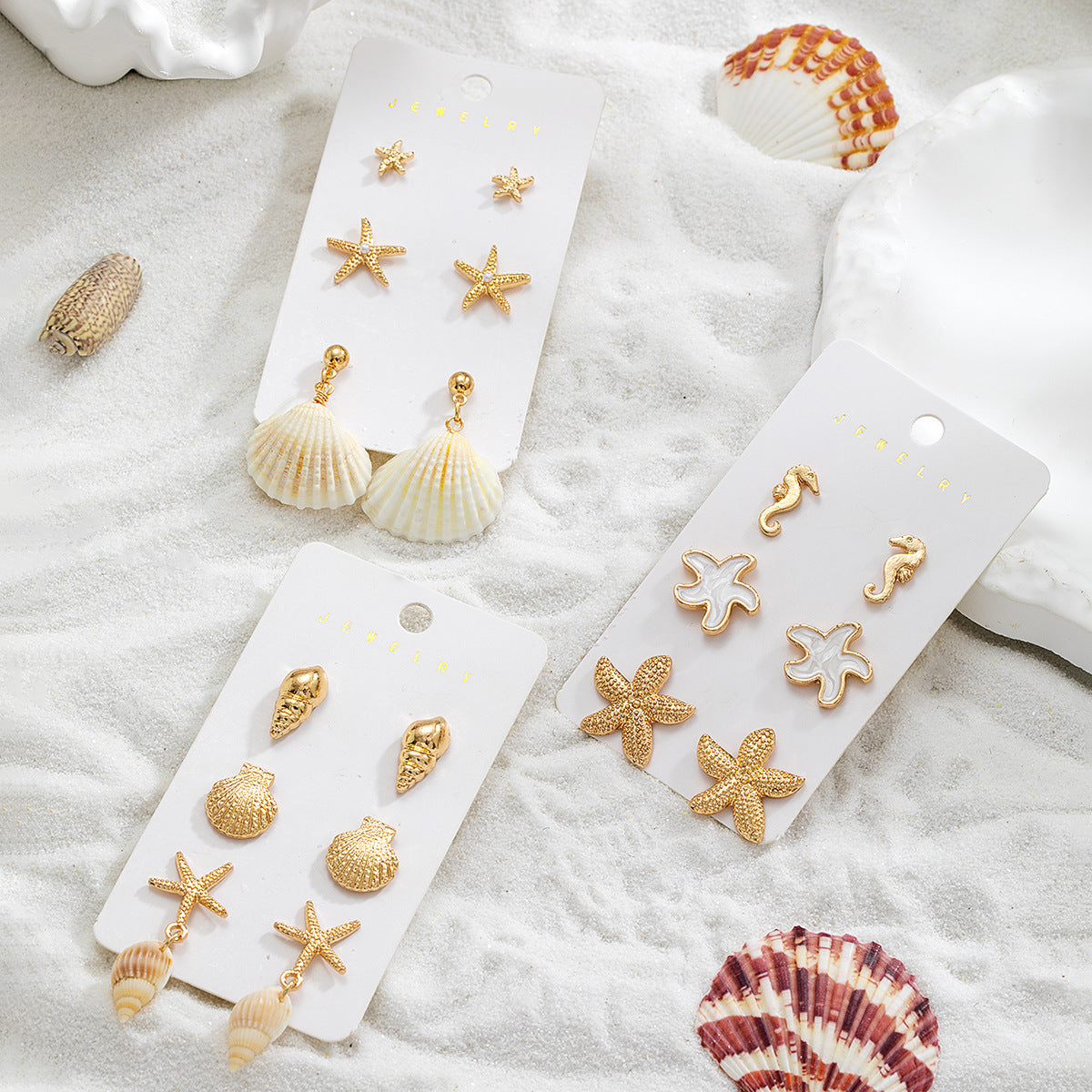 Wholesale  Bohemian Resort Style Alloy Seahorse Starfish Conch Earrings Set