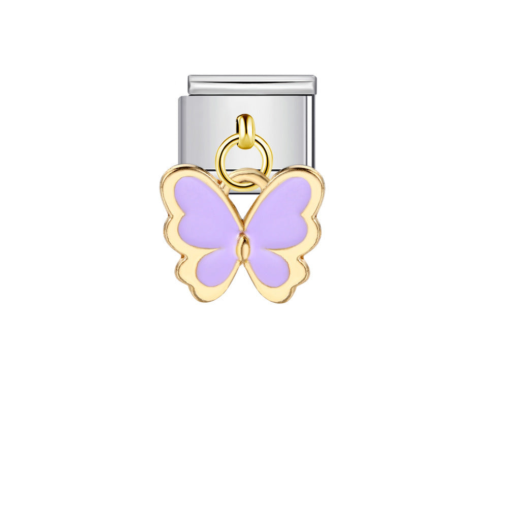 Wholesale Italian Charm Bracelet 9mm DIY Splicing Removable Oil Drop Color Butterfly Stainless Steel Composable Bracelet