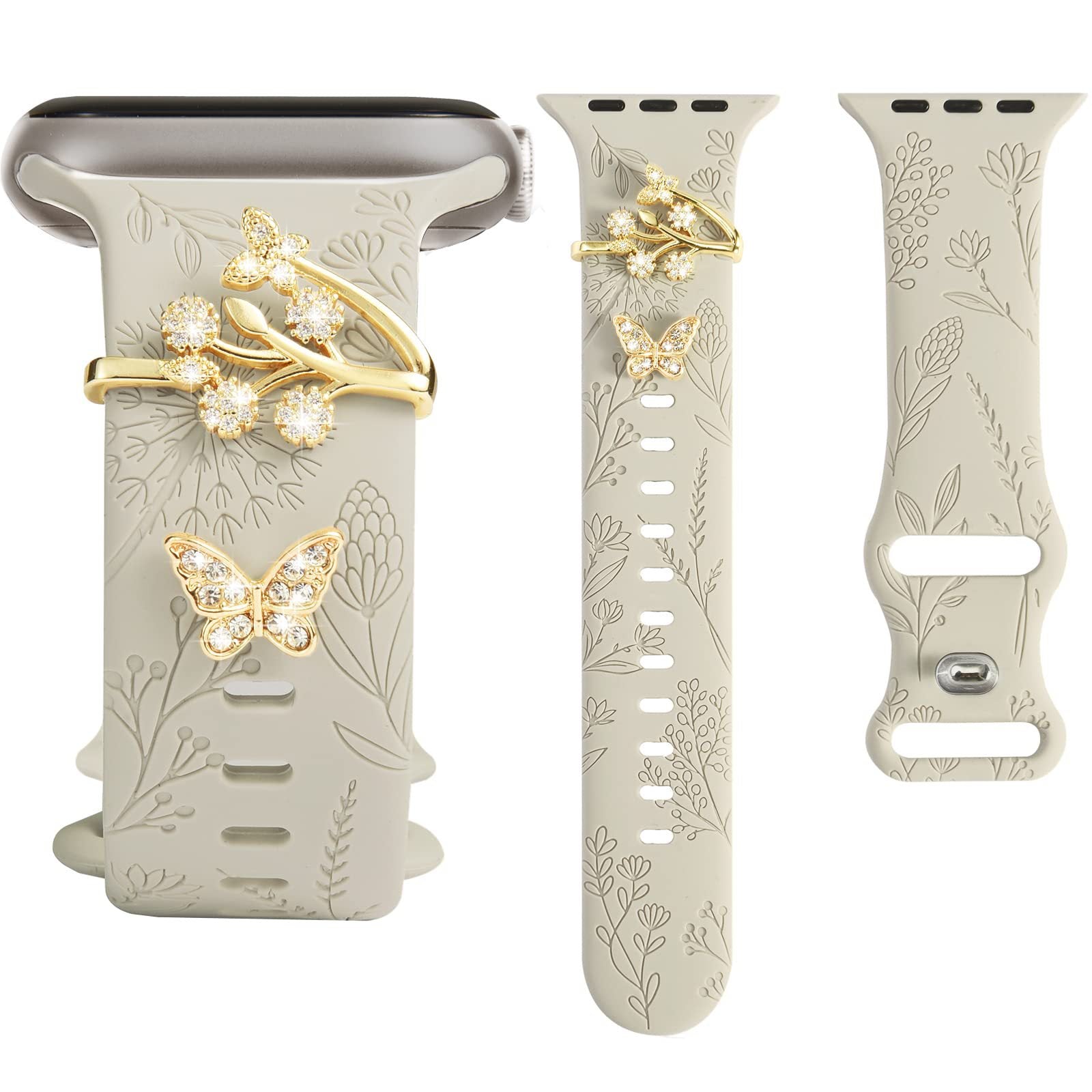 Wholesale Butterfly Branch Pendant Charm Set Gold Plated Rhinestone For Watch Band Decorative Fashion Accessory