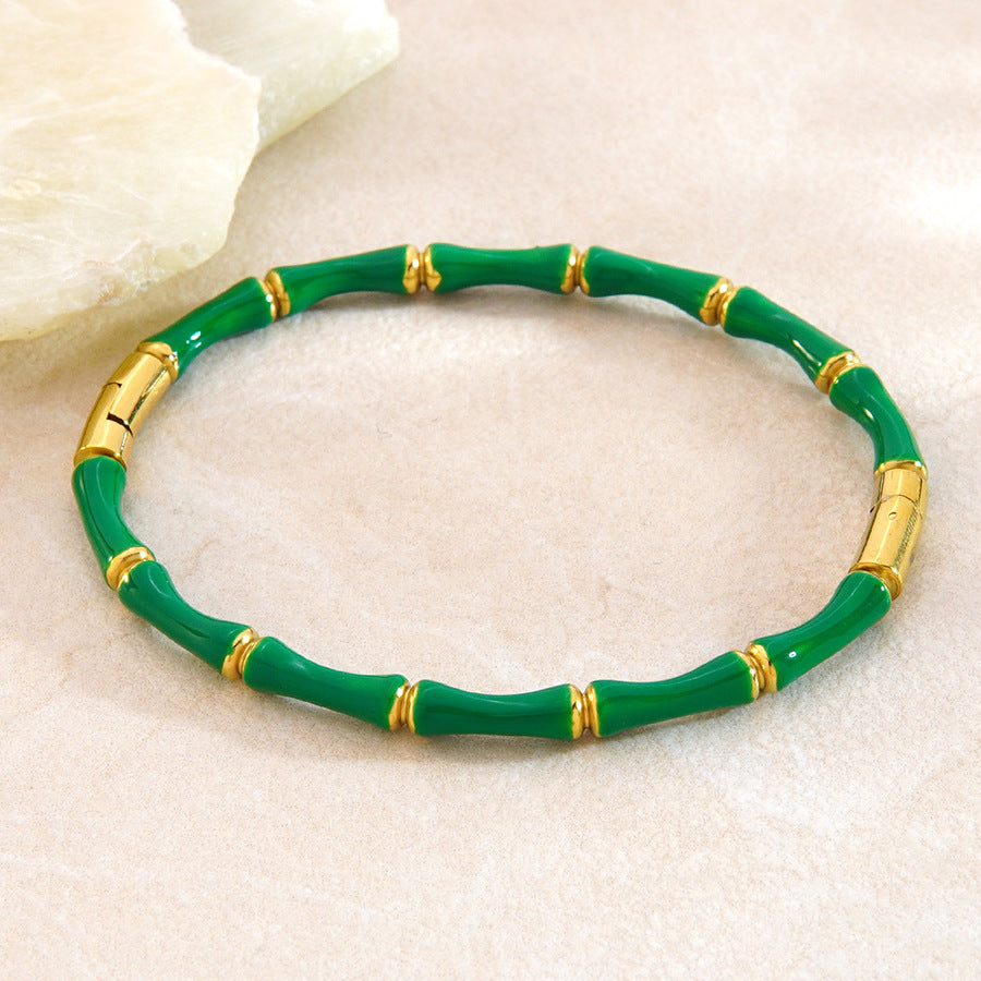 Wholesale Drip Oil Bamboo Joint Stainless Steel Bracelet Trendy Jewelry Accessory for Gift