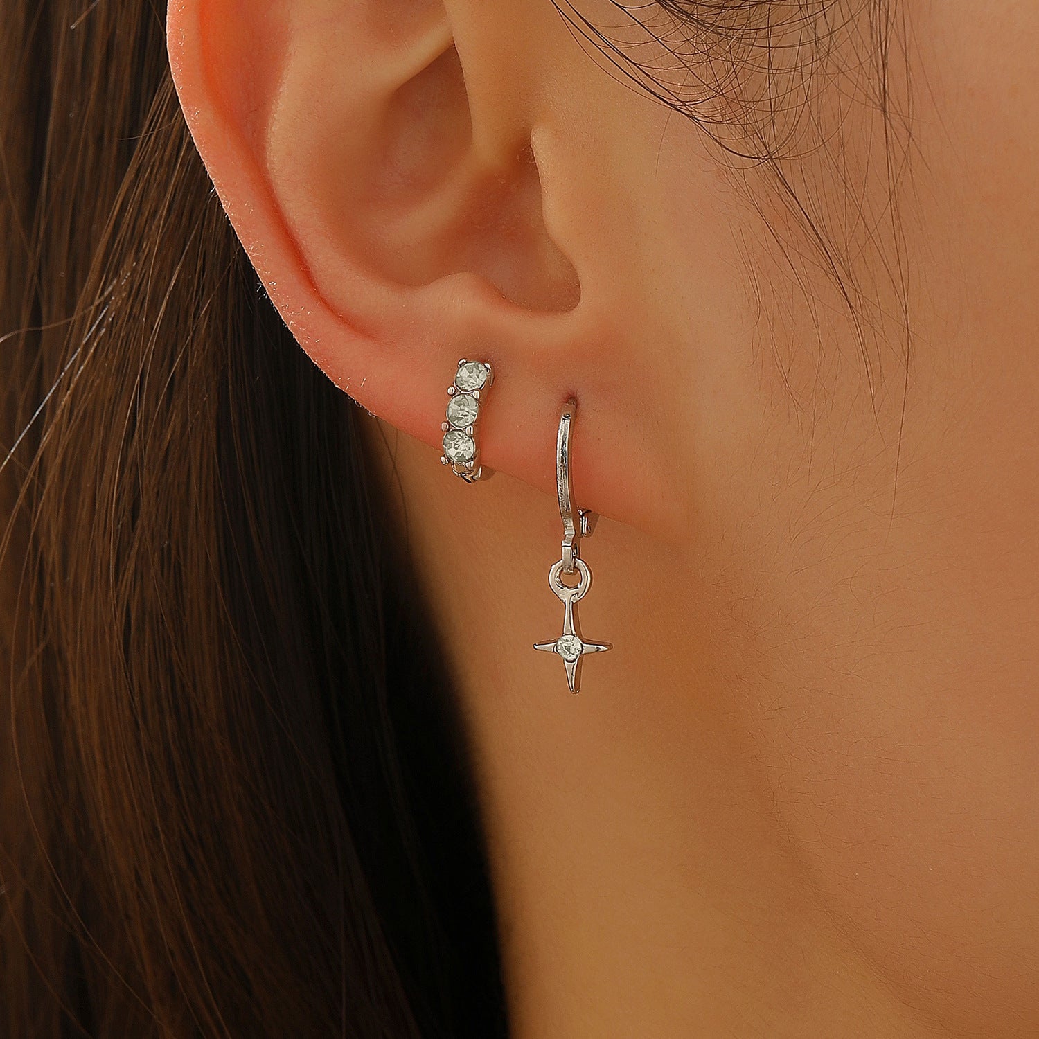 Wholesale Zinc Alloy Electroplated White Star Ear Cuff and Earring Set - Trendy Jewelry Accessory
