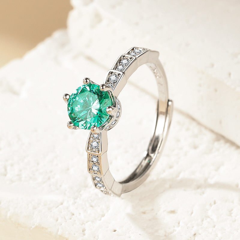 Wholesale Women' s Open Ring with Full Setting of Genuine Blue-Green Zircon