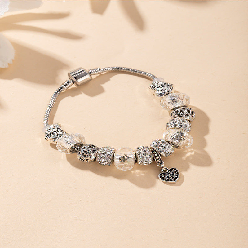 Wholesale Heart Shaped Rhinestone Stainless Steel Copper Alloy Beaded Bracelet ACC-BT-JingSY001