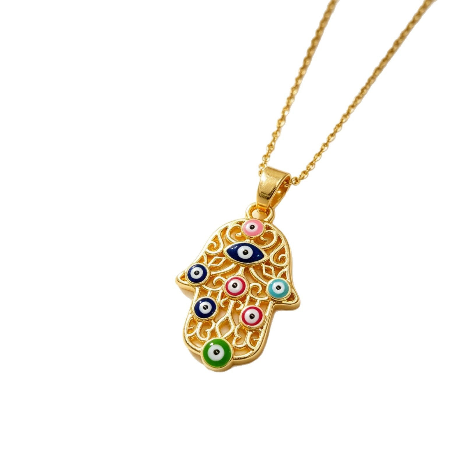 Wholesale Evil Eye Palm Pendant Gold Plated Copper Fashion Jewelry Boutique Gift