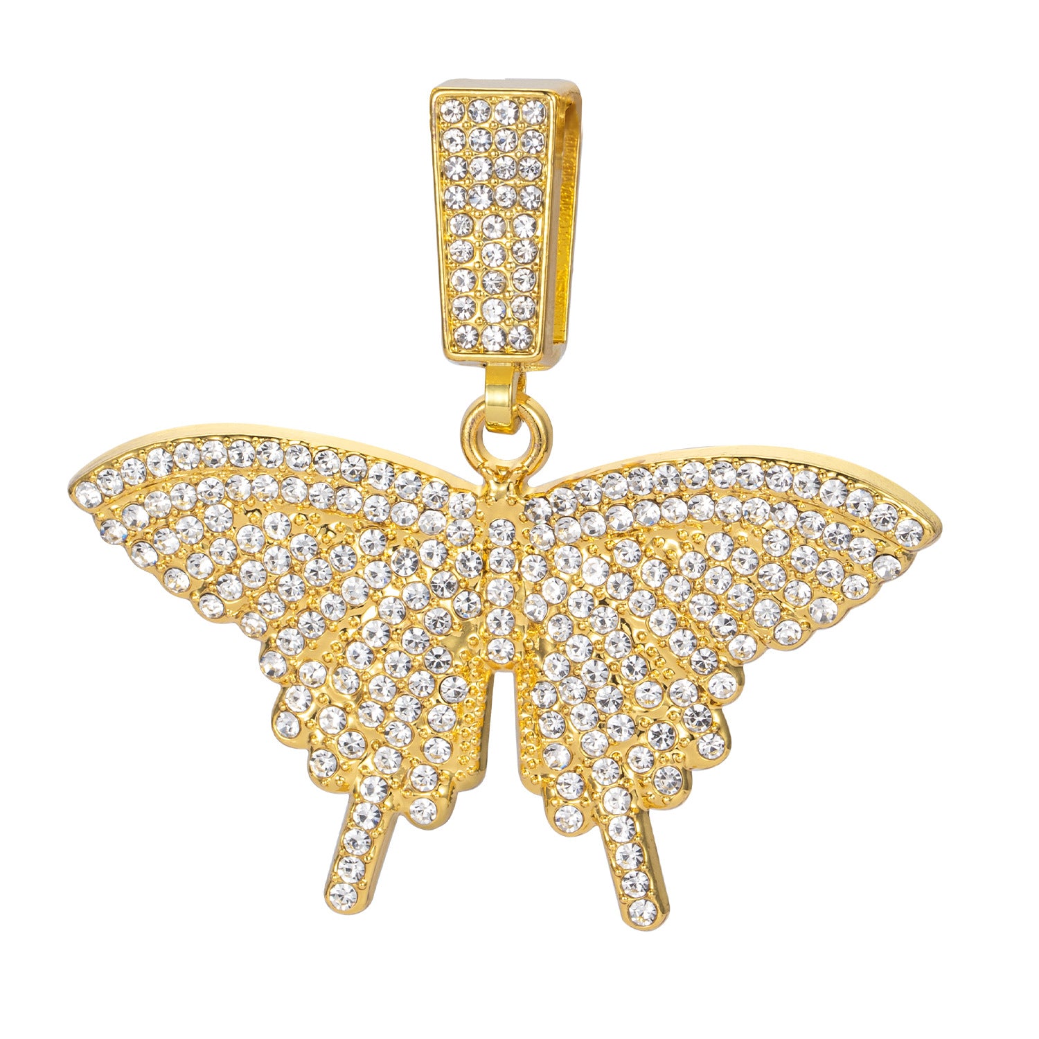 Wholesale Diamond Finish Alloy Butterfly Cuban Necklace - Fashion Jewelry Accessory,  Gift or Resale Boutique