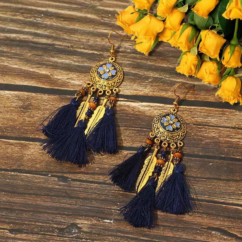 Wholesale Alloy Diamond Cut Bohemian Tassel Earrings Ethnic Style Fashion Accessory
