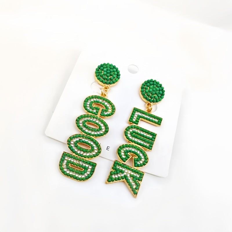Wholesale St. Patrick's Day Alloy Letter Diamond Earrings