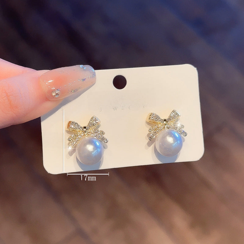 Wholesale  Bow Pearl Diamond  Luxury  Earrings