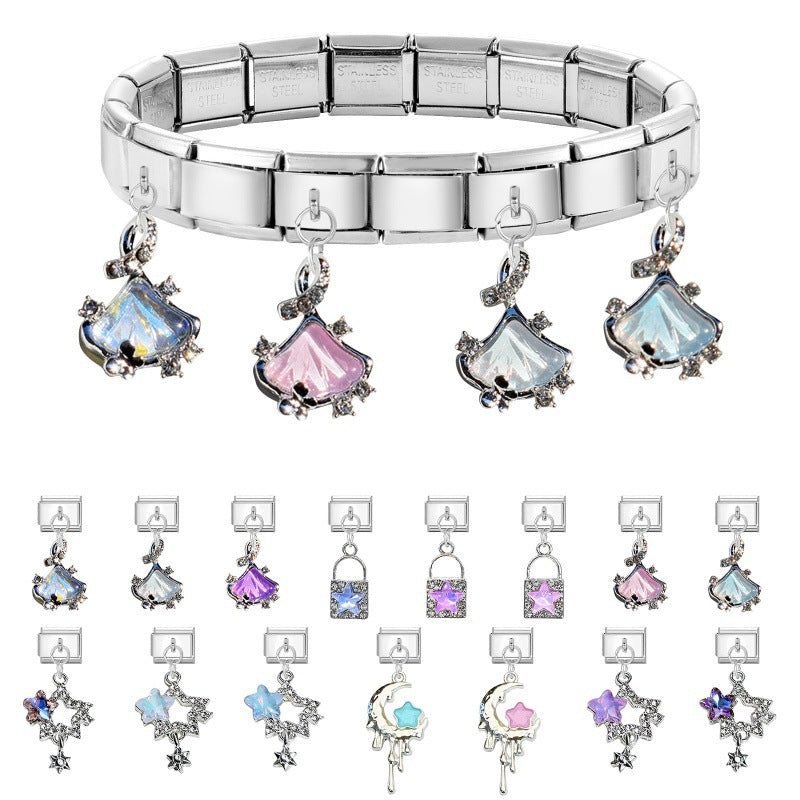 Wholesale Italian Charm Bracelet 9mm DIY Pink Purple   Creative Stainless Steel Composable Bracelet