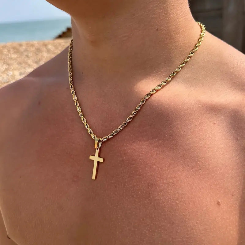 Wholesale twist chain cross pendant mens necklace