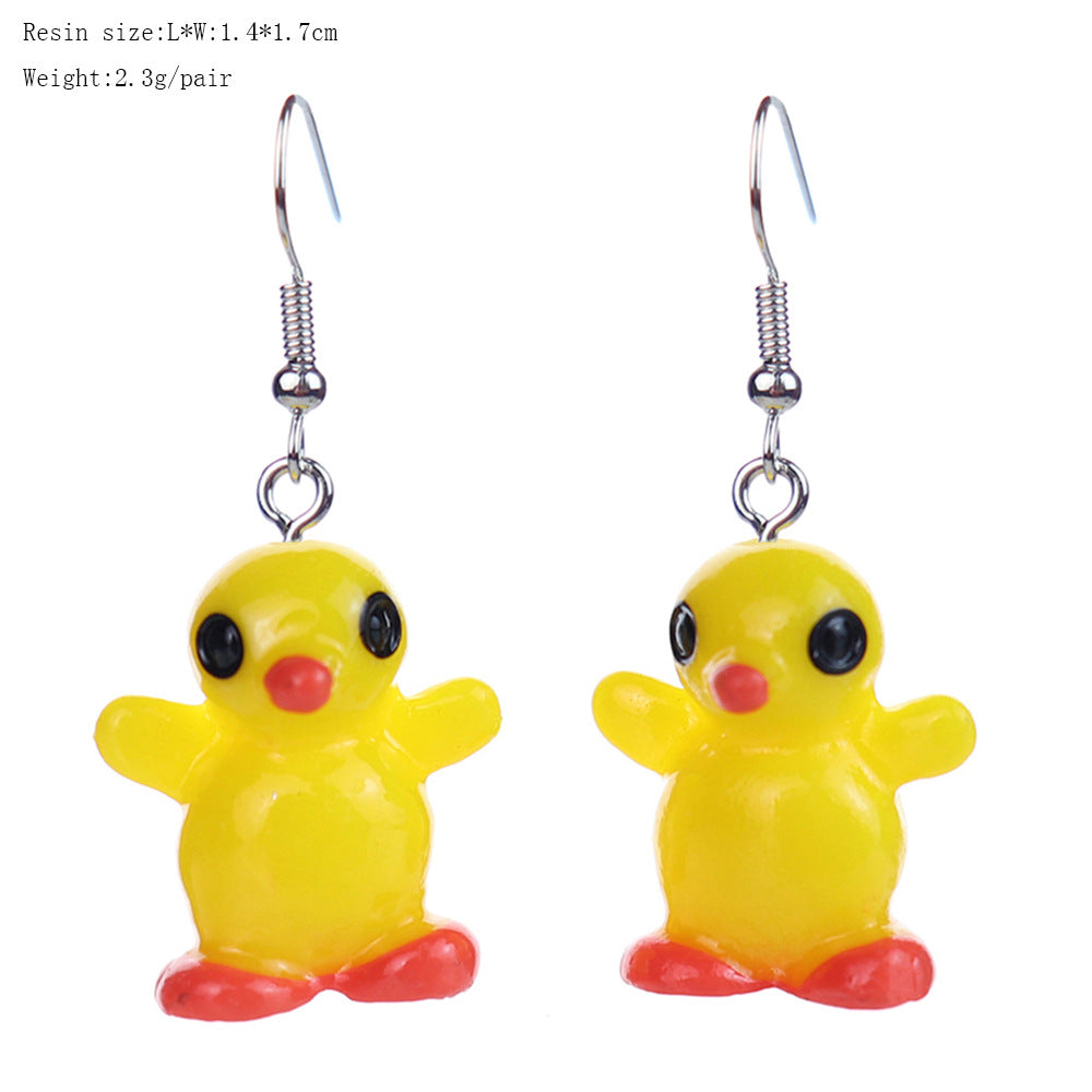 Wholesale three-dimensional cartoon flamingo goose little yellow duck earrings