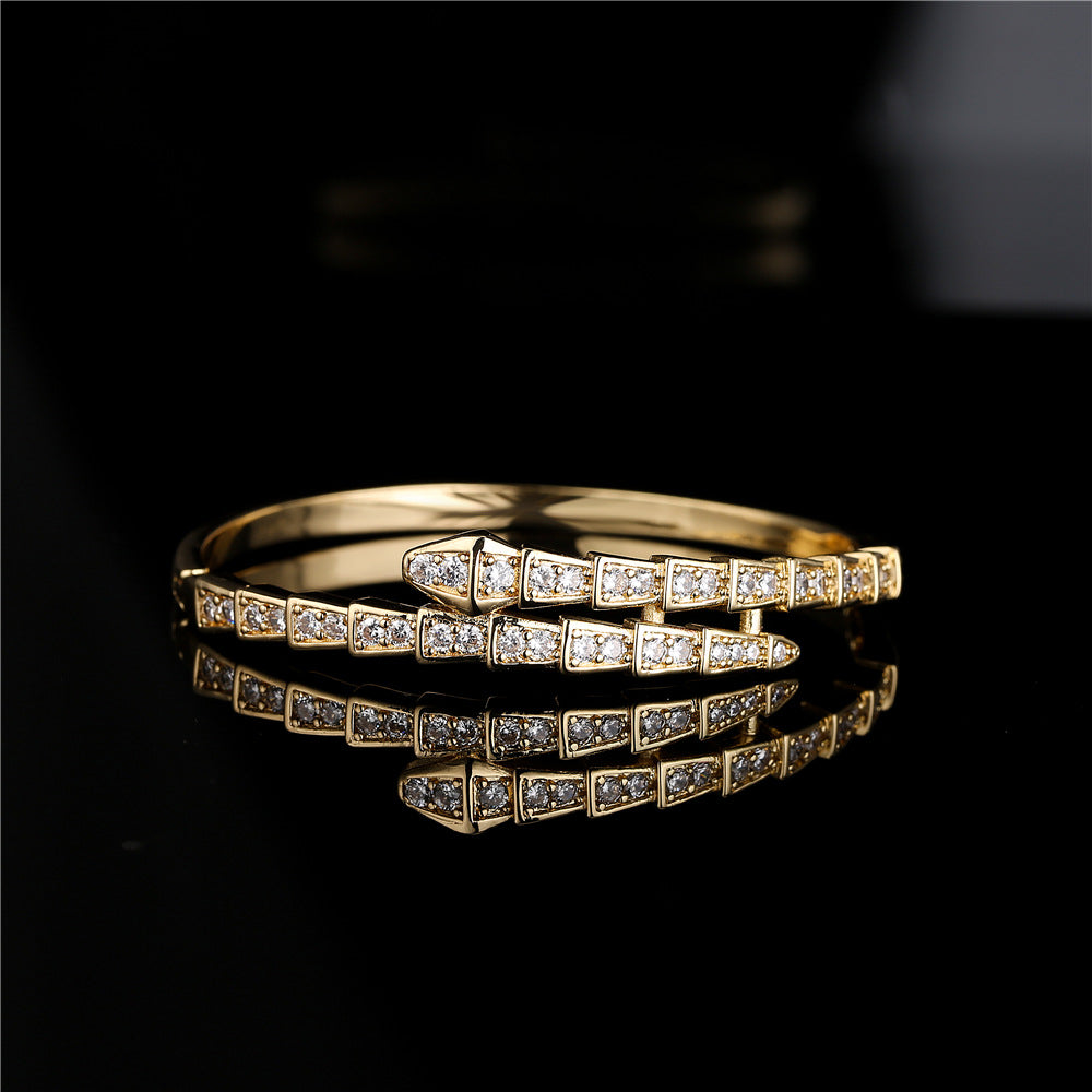 Wholesale Copper Plated Real Gold T Square Zirconia Snake Bracelet