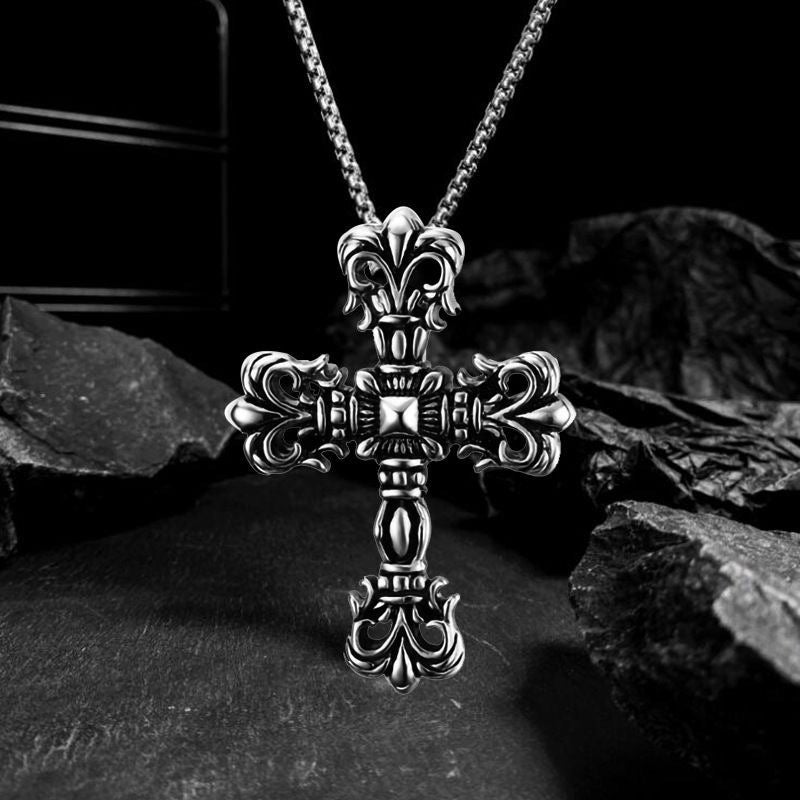 Wholesale Retro Hip Hop Cross Pendant Necklace Men' s Street Style Zinc Alloy Jewelry Accessory for Gift