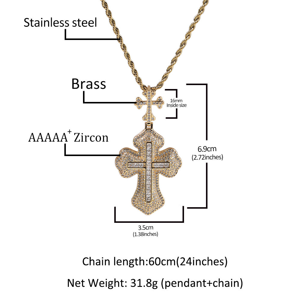 Wholesale  cross hip hop necklace  copper inlaid zircon all-match couple necklace