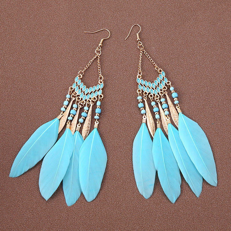 Wholesale Bohemian Feather Earrings Long Ethnic Style Earrings ACC-ES-Gumi004