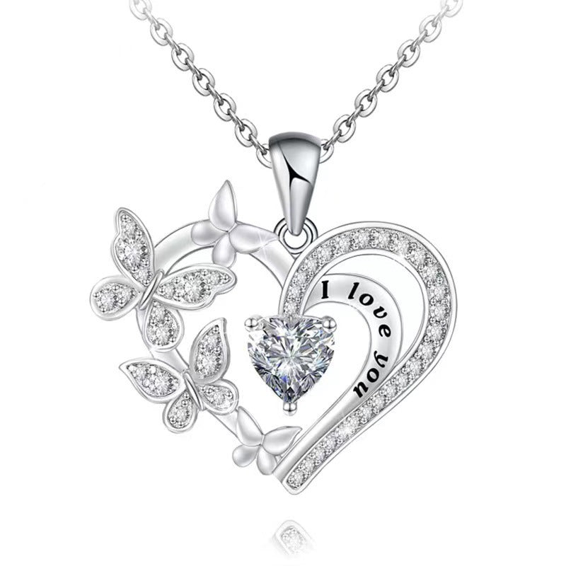 Wholesale love butterfly rhinestone l love you simple alloy necklace ACC-NE-XunOu007