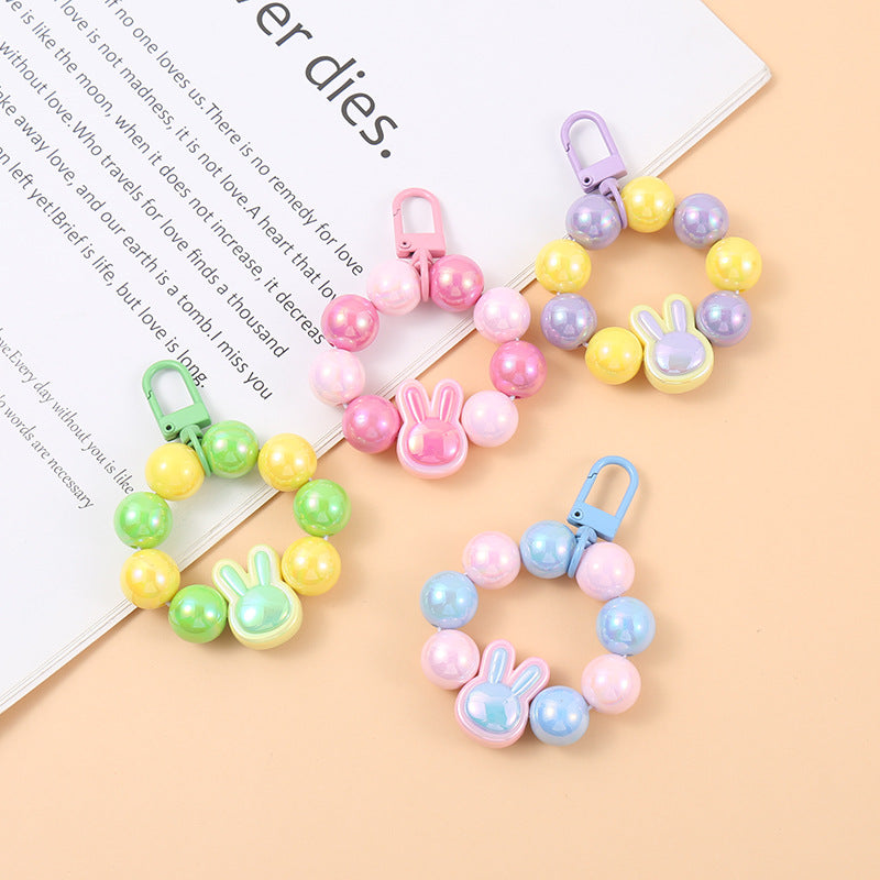 Wholesale Rabbit Beaded Keychains Plated with Colored Acrylic Pendants, Bags, Pendants ACC-KC-HuiMei009