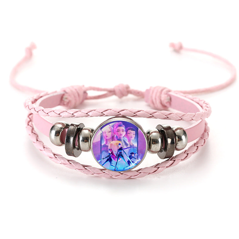 Wholesale Witcher Time Gem Adjustable Hand-woven Pink and Black Bracelet kpop