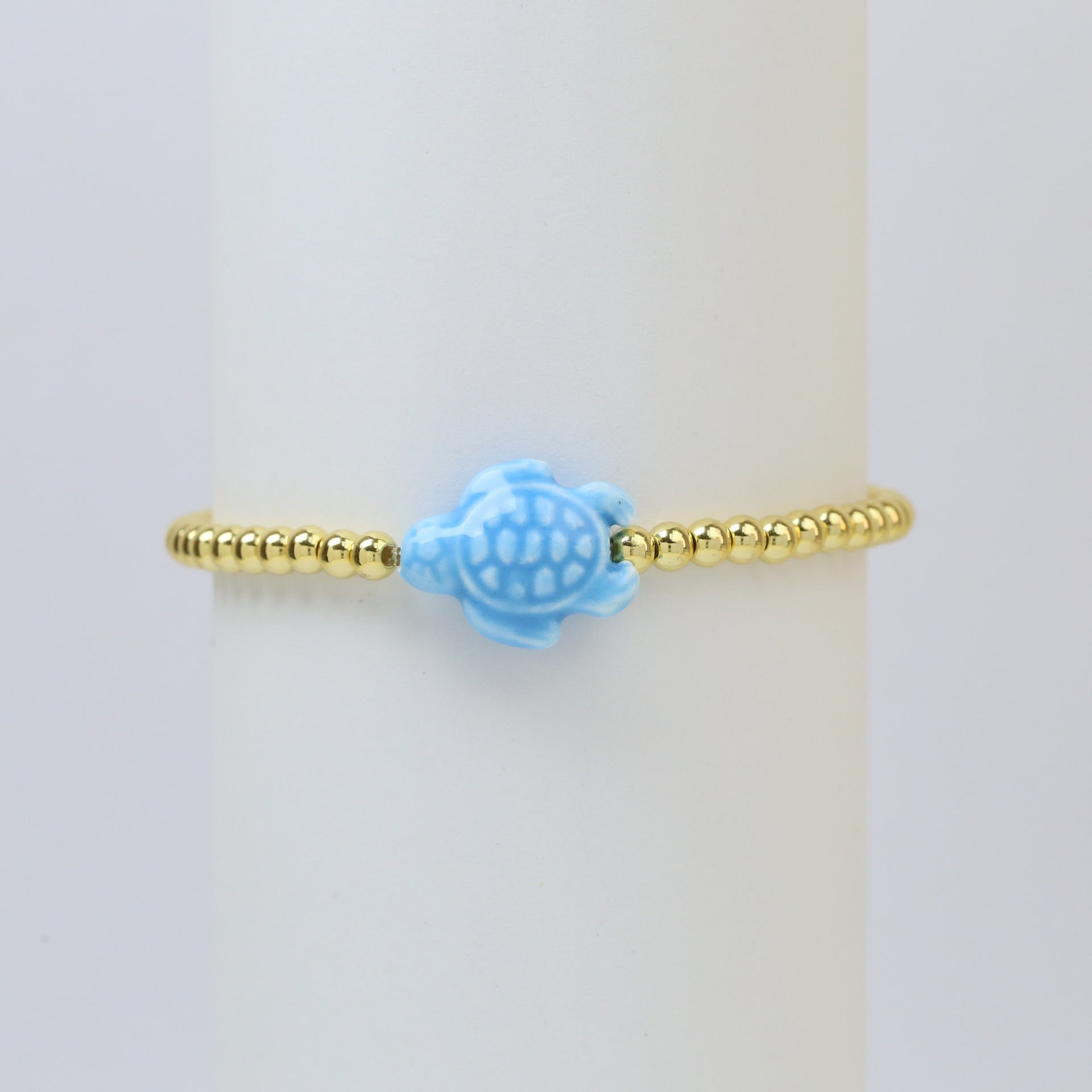 Wholesale Beach style ceramic glass colorful turtle elastic rope copper bead bracelet