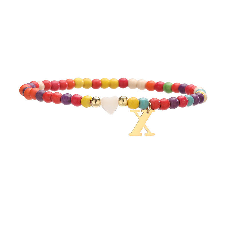 Wholesale Chic 26 Letter Heart Charm Bracelet Turquoise Rice Beads Handmade Women S Jewelry Gift