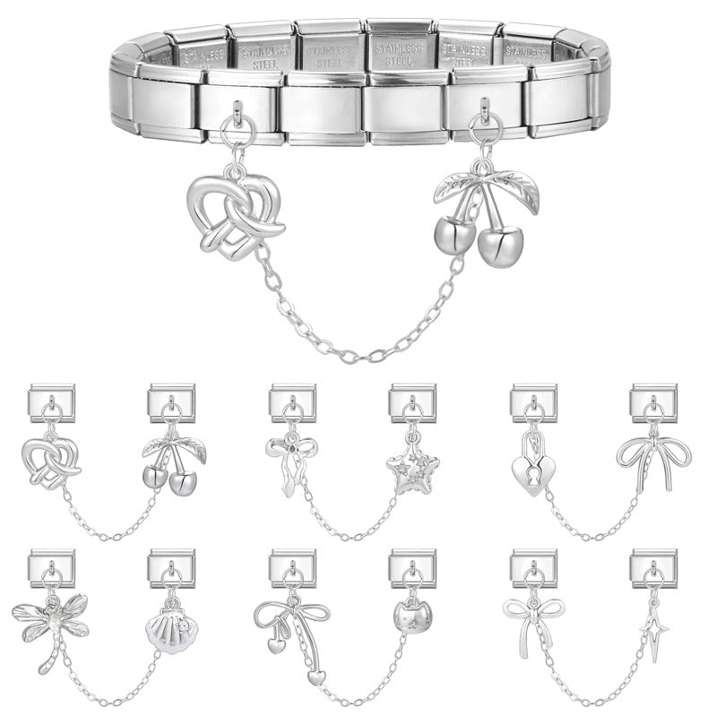 Wholesale 9mm Italian Charm Starter Bracelets DIY Double Hanger Stainless Steel Composable Bracelet