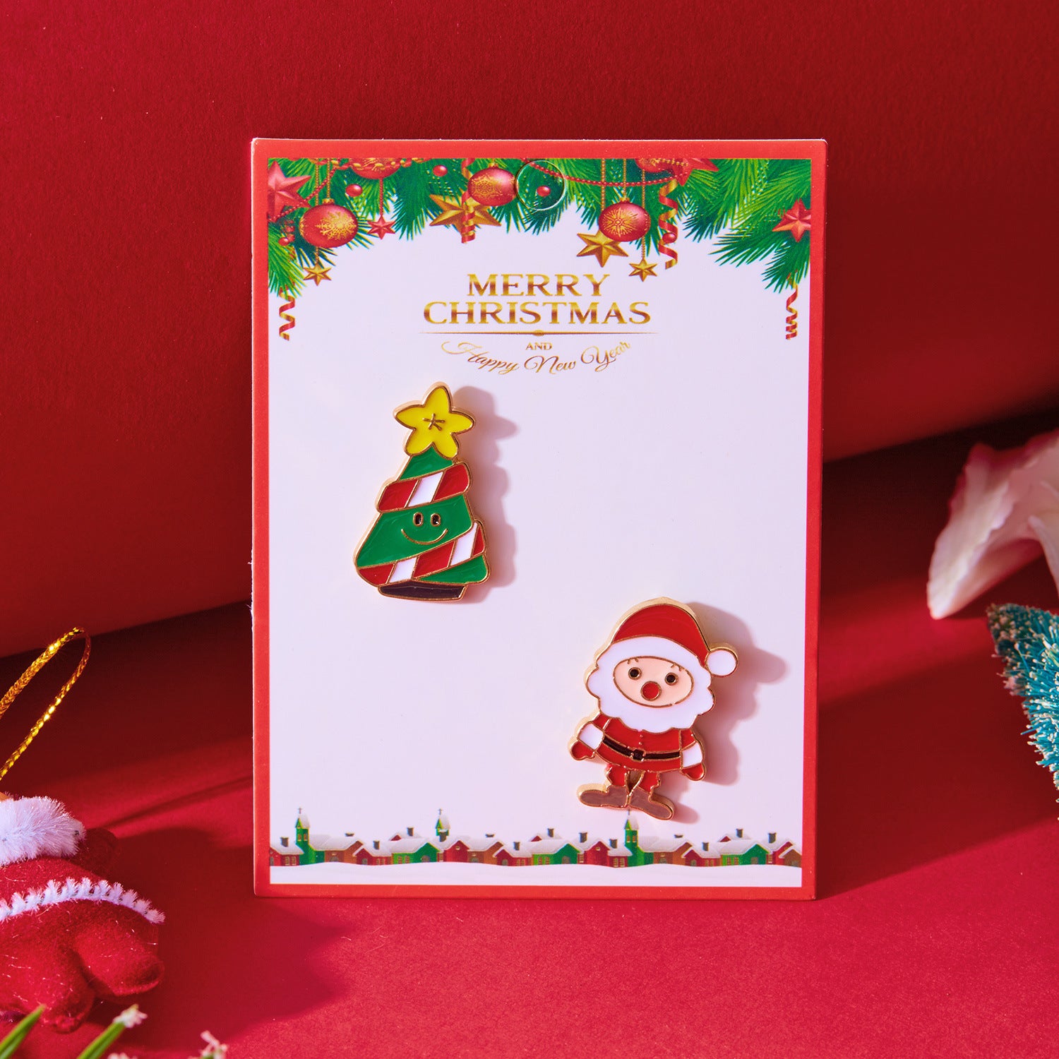 Wholesale Christmas Oil Drop Santa Claus Christmas Tree Brooch Set ACC-BCH-FanYou001