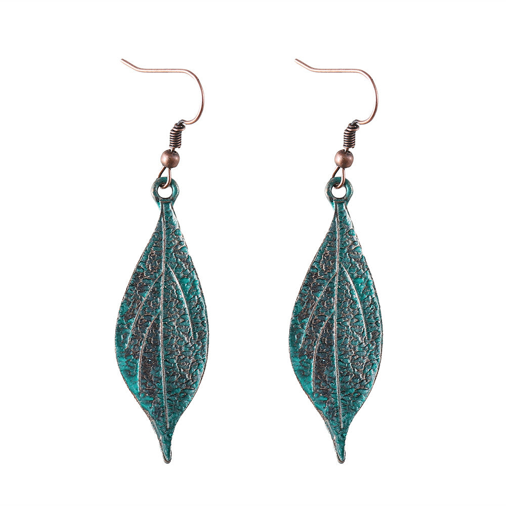 Wholesale  old blue leaf alloy earring