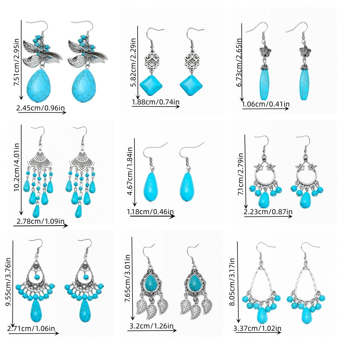 Wholesale  bohemian Retro ethnic style turquoise dangle earrings
