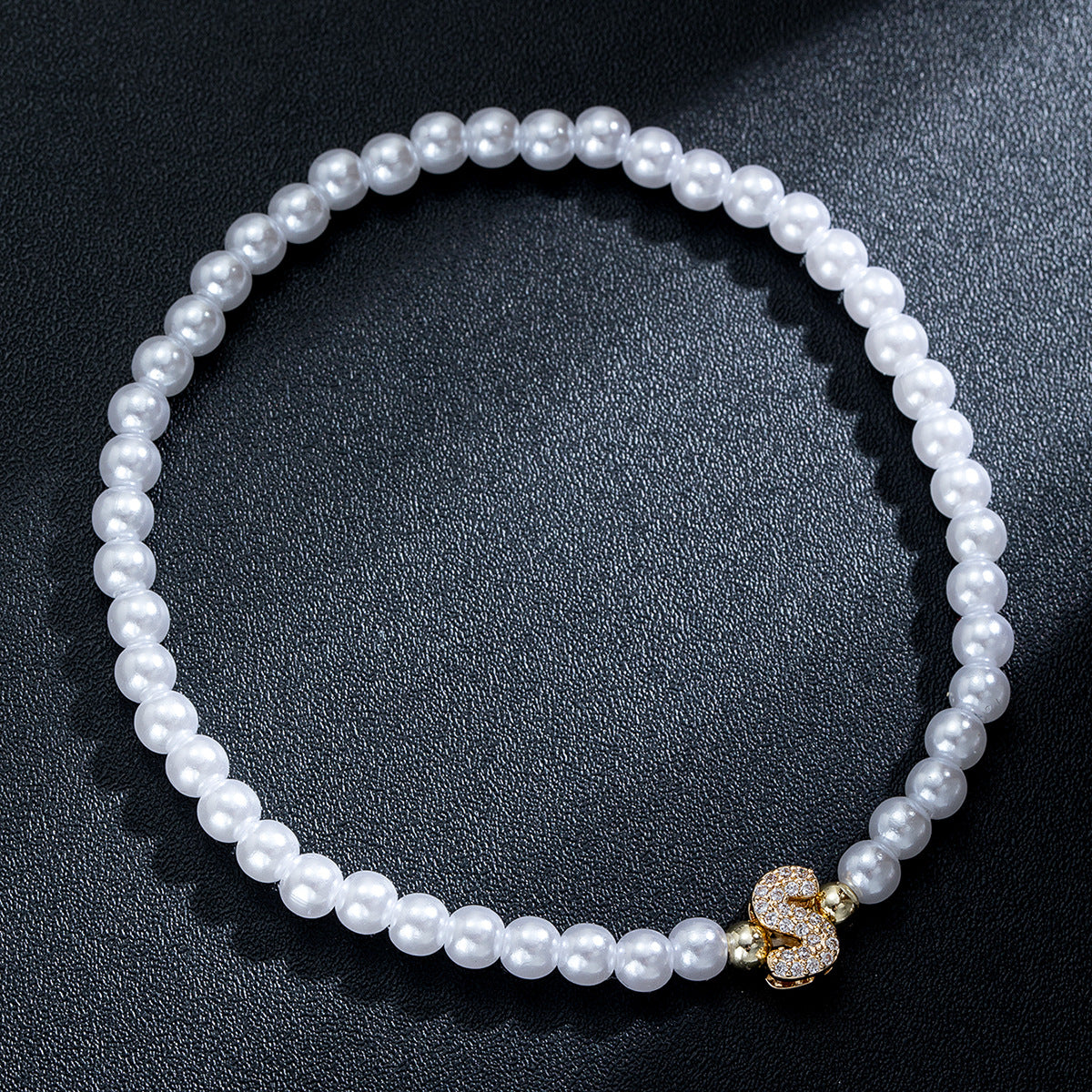 Wholesale Brass inlaid zirconium letter pearl beaded elastic anklet