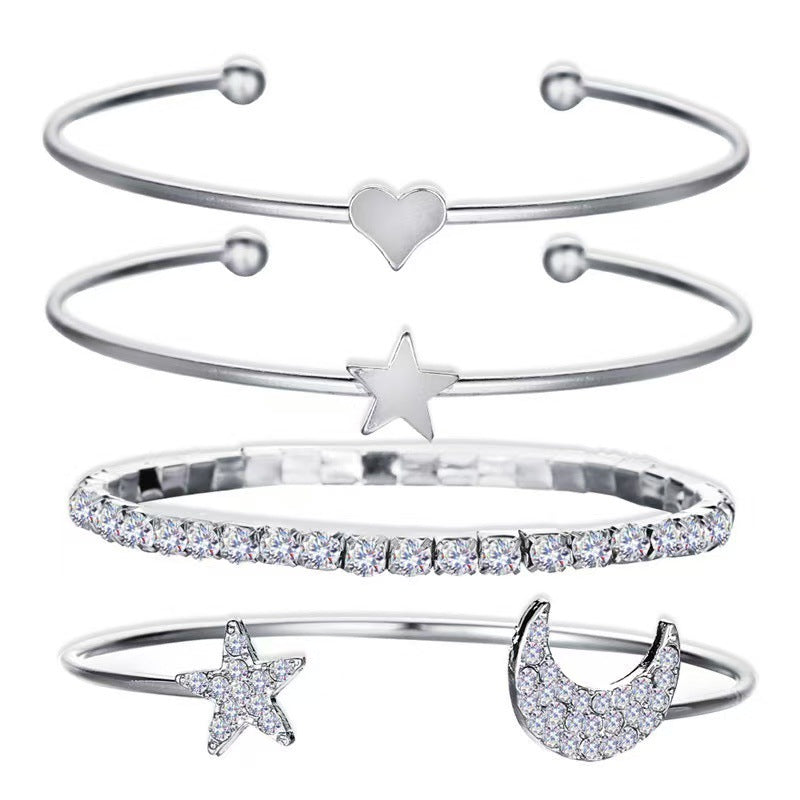 Wholesale Bohemian Hollow Heart Moon Geometric Alloy Bracelet 5-Piece Set Fashion Accessory Gift
