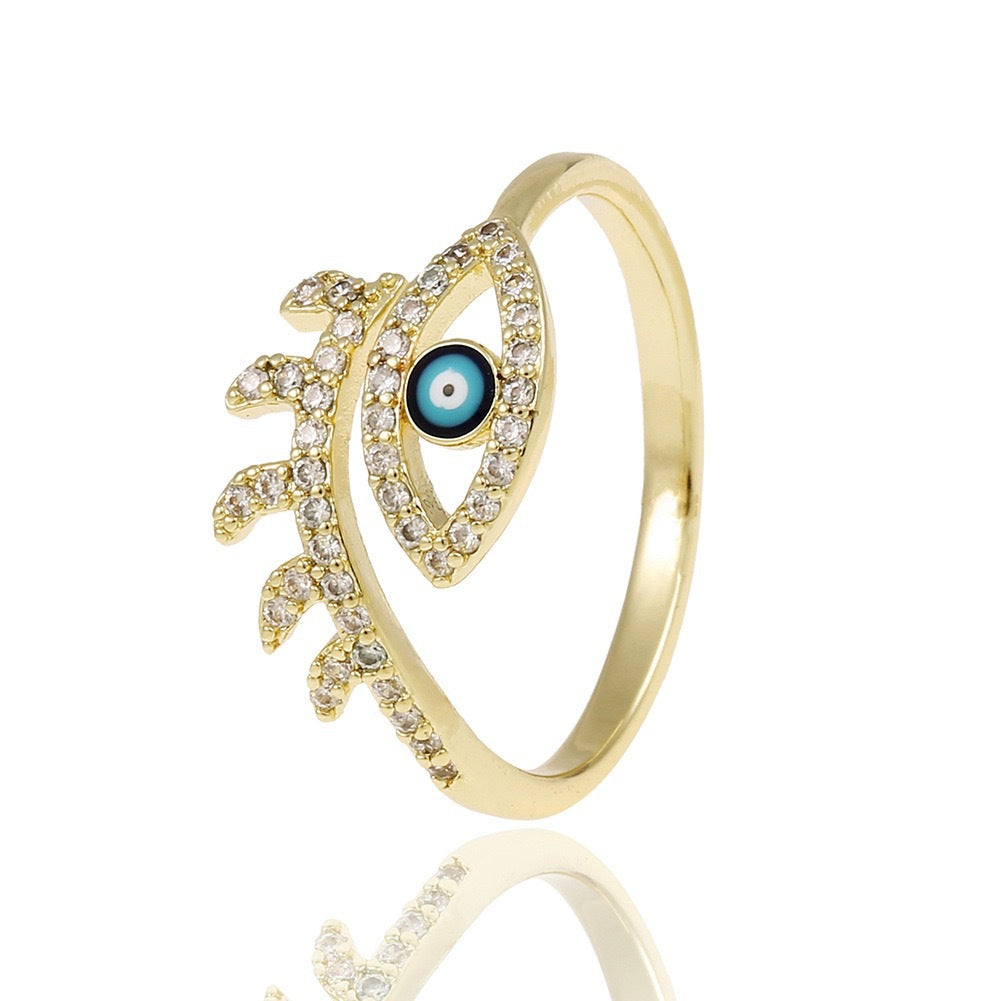 Wholesale Copper-Plated Gold-Tone Devil' s Eye Geometric Open Ring Fashion Jewelry Accessory Boutique Resale