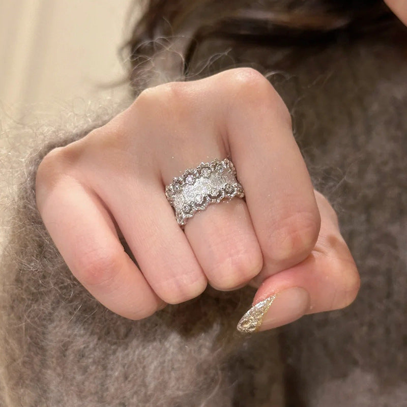 Wholesale National Style Palace Style ~ Lace Lace Zircon Ring for Women,  Accessible Luxury Ring Ring for Women,  Niche Design Index Finger Ring