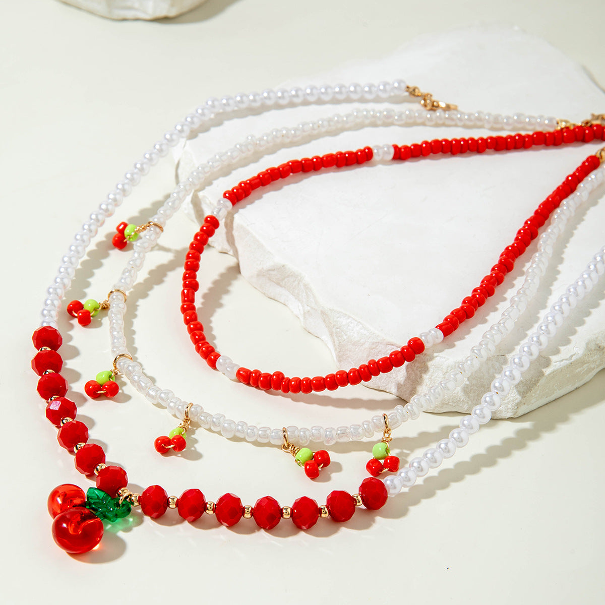 Wholesale Cherry Pendant Necklace Multi-layered Beaded Cute Necklace