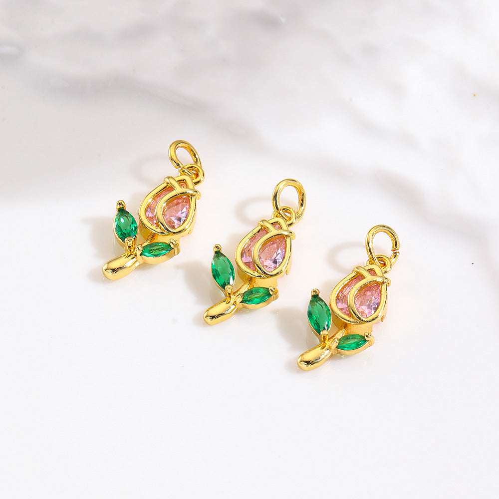 Wholesale Colorful zircon flower tulip pendant